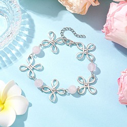 Розовый Кварц Сплав натуральный розовый кварц браслеты для женщин, цветок, платина, 7-3/4 дюйм (19.6 см) в длину + 40 удлинитель мм