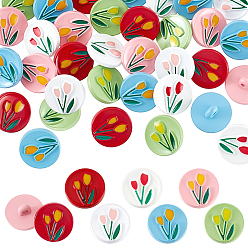 (52) Непрозрачная лаванда 60 шт. 6 цвета 1-кнопки из АБС-пластика, окрашенные распылением, плоские круглые с цветком, разноцветные, 18x8.5 мм, отверстие : 3 мм, 10 шт / цвет