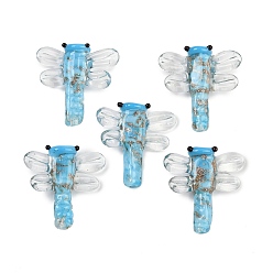 Синий Прозрачные бусины лэмпворк, Handmade стеклянные бусины фольги, стрекоза, синие, 24~25x22~23x6~7.5 мм, отверстие : 1.1~1.2 мм