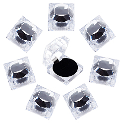 Black Transparent Plastic Ring Boxes, with Sponge, Jewelry Box, Square, Black, 4.55x4.55x4.2cm