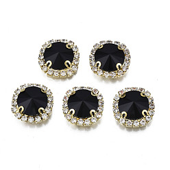 Jet Sew on Rhinestone, Glass Rhinestone, with Brass Prong Settings, Faceted, Square, Jet, 17x17x8mm, Hole: 1mm