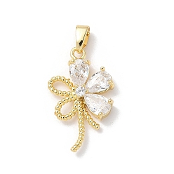 Прозрачный Латунные микро проложить кубического циркония подвески, цветок, золотые, прозрачные, 22x13x4 мм, отверстие : 4x2 мм