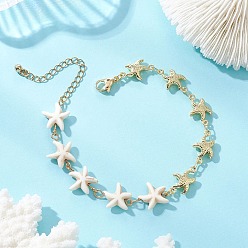 Золотой Браслеты из искусственной бирюзы и цепочек из нержавеющей стали для женщин, морская звезда, золотые, 304 дюйм (7.68 см)