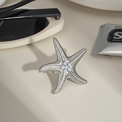 Нержавеющая Сталь Цвет Регулируемые кольца из нержавеющей стали для женщин, морская звезда, с имитацией жемчуга, цвет нержавеющей стали, 40.5 мм