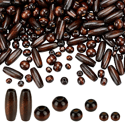 (52) Непрозрачная лаванда 480 шт. 4 стили ретро деревянные бусины, окрашенные, рис и круглый, разноцветные, 6~22x4~8 мм, отверстие : 2~3 мм