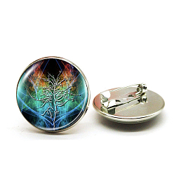 Платина Штифт из сплава, стеклянная плоская круглая брошь с деревом жизни, платина, 25 мм