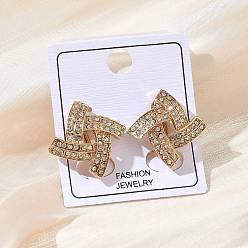 Золотой Серьги-клипсы в форме ромба из сплава со стразами, спиральный вихрь, золотые, 22.5x22.5 мм