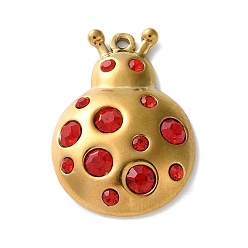 Красный 304 подвески из нержавеющей стали, со стразами, ионное покрытие (ip), коровка, золотые, красные, 30.5x21.5x5 мм, отверстие : 1.5 мм