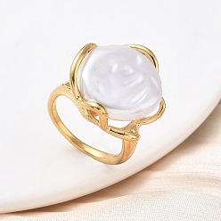 Настоящее золото 18K 304 нержавеющая сталь с акриловыми кольцами для пальцев, ионное покрытие (ip), ручная полировка, реальный 18 k позолоченный, 21x22.5 мм, размер США 7 1/4 (17.5 мм)