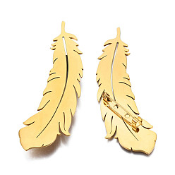 Golden 201 Stainless Steel Feather Lapel Pin, Creative Badge for Backpack Clothes, Nickel Free & Lead Free, Golden, 82x26x7mm, Pin: 0.7mm
