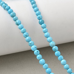 Deep Sky Blue Synthetic Turquoise Beads Strands, Smooth Round, Deep Sky Blue, 4~4.5mm, Hole: 1.2mm, about 96pcs/strand, 15.35 inch(39cm)