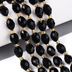 Обсидиан Натуральный черный обсидиан бисер пряди, граненые, овальные, с бисером, 8~9x6~8 мм, отверстие : 1~1.2 мм, около 36~38 шт / нитка, 14.96~15.35 дюйм (38~39 см)