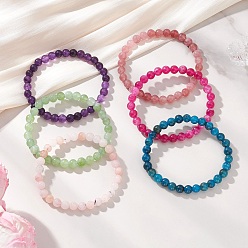 (52) Непрозрачная лаванда 6шт. браслеты из натурального кварца с эластичными бусинами для женщин и мужчин, круглые, окрашенная и подогревом, разноцветные, бусины : 6 мм, внутренний диаметр: 2-1/8 дюйм (5.4 см)