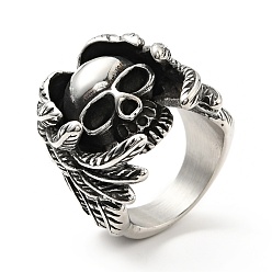 Античное Серебро 316 кольцо из нержавеющей стали, кольцо на палец для мужчин и женщин, череп, Хэллоуин тема, античное серебро, Размер 9, 6.2~14 мм, внутренний диаметр: 18.8 мм