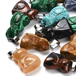 Смешанные камни Природные и синтетические смешанные подвески драгоценных камней, с 201 вывод из нержавеющей стали, кошка, 24~25x15~16x9~10 мм, отверстие : 4.5x7 мм