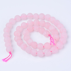 Rose Quartz Natural Rose Quartz Beads Strands, Round, Frosted, 6~6.5mm, Hole: 1mm, about 63pcs/strand, 15.5 inch