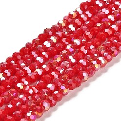 Cramoisi Supports de perles de verre opaques, couleur ab , à facettes (32 facettes), ronde, cramoisi, 4.5x4mm, Trou: 1mm, Environ 94~95 pcs/chapelet, 13.90~14.02 pouce (35.3~35.6 cm)