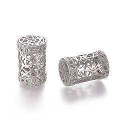 Real Platinum Plated Hollow Brass Beads, Column, Real Platinum Plated, 18.5x12mm, Hole: 2mm