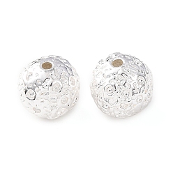 Посеребрённый Латунные бусины, кованый текстурированный круглый, стойки покрытие, долговечный, без кадмия и без свинца, 925 серебро покрытием, 11x10.5 мм, отверстие : 1.8 мм