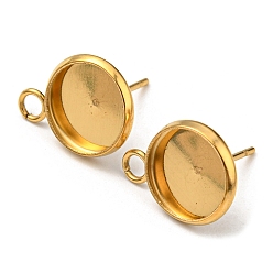 Золотой Ионное покрытие (ip) 201 детали серьги-гвоздики из нержавеющей стали, с настройками лотка-кабошона и 304 штифтами из нержавеющей стали., золотые, лоток : 10 мм, 15.5x11.5 мм, отверстие : 2 мм, штифты : 0.8 мм