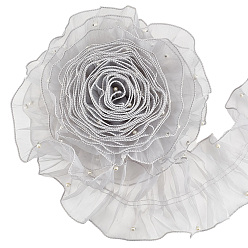 Light Grey Polyester Lace Ribbon, with Imitation Pearl, for Garment Accessory, Light Grey, 4-1/2 inch(115mm), about 5.00 Yards(4.57m)/Roll