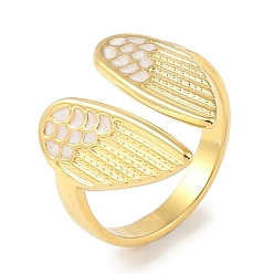 Настоящее золото 18K Ионное покрытие (ip) 304 кольца на пальцах крыльевых манжет из нержавеющей стали, эмалированные, открытые кольца для женщин, реальный 18 k позолоченный, внутренний диаметр: 17 мм