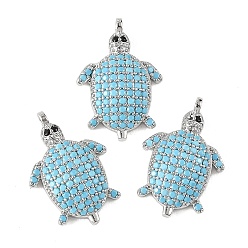 Platinum SHEGRACE Brass Synthetic Turquoise Pendants, Sea Turtle Charms, Cadmium Free & Lead Free & Nickel Free, Long-Lasting Plated, Platinum, 22x15x5mm, Hole: 1.6mm
