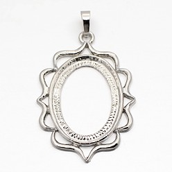 Платина Овальный сплав подвеска кабошон с открытой спиной настройки, стойки покрытие, платина, 47.5x34x2 мм, отверстие : 5x7 мм, лоток : 30x22 мм