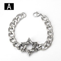 Star of David Панк и викинг 304 браслеты из нержавеющей стали, Браслеты-цепочки для женщин и мужчин, античное серебро, звезда Давида, 7.09 дюйм (18 см)