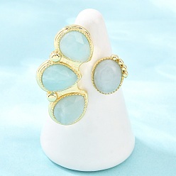 Flower Amazonite Кольца-манжеты с натуральным цветочным амазонитом и натуральным аквамарином, овал и слеза, с латунной фурнитурой , долговечный, стойки покрытие, реальный 18 k позолоченный, размер США 6 3/4 (17.1 мм) ~ размер США 7 1/4 (17.5 мм)