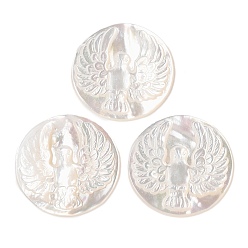 Морская Ракушка Натуральный белый кабошоны оболочки, плоский круглый с резной птицей, цвет морской раковины, 24.5x2 мм