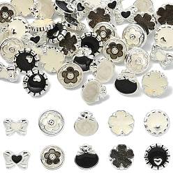 Mixed Color 40Pcs 10 Styles 1-Hole Alloy Shank Buttons, with Enamel, Platinum, Mixed Color, 8~11.5x11~11.5x6~6.5mm, Hole: 2mm