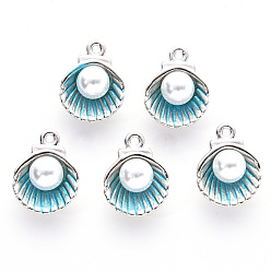 Светло-Голубой Сплав эмали прелести, с пластиковым буртиком, без кадмия и без свинца, платина, оболочка, Небесно-голубой, 14.5x11.5x7 мм, отверстие : 1.2 мм