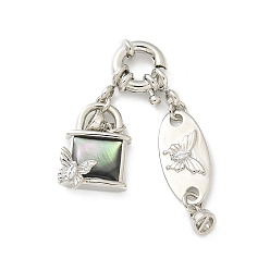 Платина Латунные застежки с пружинным кольцом из прозрачного кубического циркония с микропаве, без кадмия, без никеля и без свинца, с естественной оболочкой paua, бабочка, платина, 45 мм