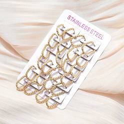 Золотой 301 серьги-кольца из нержавеющей стали для женщин, текстурированный прямоугольник, ионное покрытие (ip), золотые, 21x14.5~16x2.5 мм