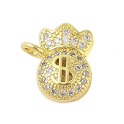Настоящее золото 18K Покрытие стойки латунь микропаве прозрачные подвески из кубического циркония, без кадмия и без свинца, долговечный, ананас, реальный 18 k позолоченный, 15x13.5x7 мм, отверстие : 3 мм