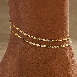 Настоящее золото 18K Латунные двухслойные цепочные браслеты для женщин, реальный 18 k позолоченный, 7-7/8 дюйм (200 мм)