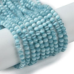 Бледно-бирюзовый Кошачие глаза, круглые, бледные бирюзовая, 3 мм, отверстие : 0.5 мм, около 130 шт / нитка, 15.75'' (40 см)