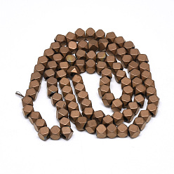 Copper Plated Electroplate Non-magnetic Synthetic Hematite Beads Strands, Matte Style, Polygon, Copper Plated, 4x4x4mm, Hole: 2mm, about 97pcs/strand, 15.7 inch