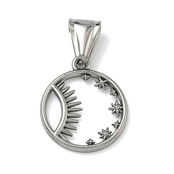 Нержавеющая Сталь Цвет 304 подвески из нержавеющей стали, плоский круглый с солнечным шармом, цвет нержавеющей стали, 21x18x2 мм, отверстие : 4x9 мм