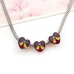 Сердце Европейские бусины из сплава эмали рождественской тематики, большое отверстие шарик, платина, сердце, 9x10x7.5 мм, отверстие : 4.5 мм