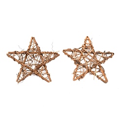 Цвет Древесины Форма звезды из ротанга виноградная лоза венок украшение гирлянды, для поделок пасха рождественская вечеринка декоры, деревесиные, 14.7~15x14.7~15x2~2.6 см