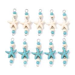 Нержавеющая Сталь Цвет 10 шт. 2 цвета окрашенные синтетические бирюзовые морские звезды рондель круглые бусины соединительные подвески, с 304 петлями из нержавеющей стали, цвет нержавеющей стали, разноцветные, 33.5~34x14~14.5x5~5.5 мм, отверстие : 1.8~2 мм