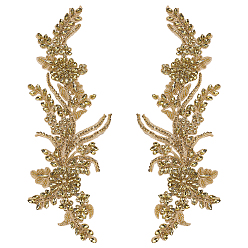 Темно-Золотистый Аксессуары для костюмов с вышивкой из полиэстера и блесток, украшение для шитья стразами, цветок, темные золотарник, 330x110x5 мм