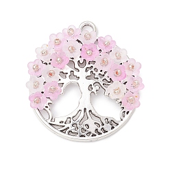 Pink Подвески из сплава , с акриловыми и стеклянными бусинами, плоские круглые с дерева жизни, розовые, 39x37x6.5 мм, отверстие : 3.2 мм