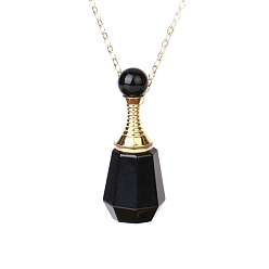 Black Onyx Ожерелье с подвеской в виде флакона духов из натурального черного оникса (окрашенного и нагретого), ожерелье в виде флакона с эфирным маслом для ароматерапии с цепочкой из нержавеющей стали, 24.02 дюйм (61 см)
