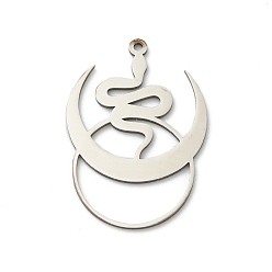 Нержавеющая Сталь Цвет 201 подвески из нержавеющей стали, полумесяц с амулетом в виде змеи, анти-тускнение, цвет нержавеющей стали, 28.5x20x1 мм, отверстие : 1.2 мм