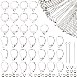 Couleur Acier Inoxydable Kits de fabrication de bijoux de bricolage, y compris 304 fermoirs à levier en acier inoxydable, tiges à œillet, tiges à tête plate et anneaux de jonction, couleur inox, 16.5x10x2mm