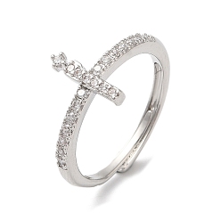 Платина Стойка с покрытием из латуни с кубическим цирконием и арабскими буквами, регулируемые кольца для женщин, без кадмия и без свинца, долговечный, платина, 11.1x2.4 мм, внутренний диаметр: 18.2 мм