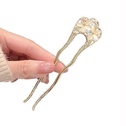 Golden Alloy Hair Sticks, Flower with Cat Eye, Golden, 115x29mm